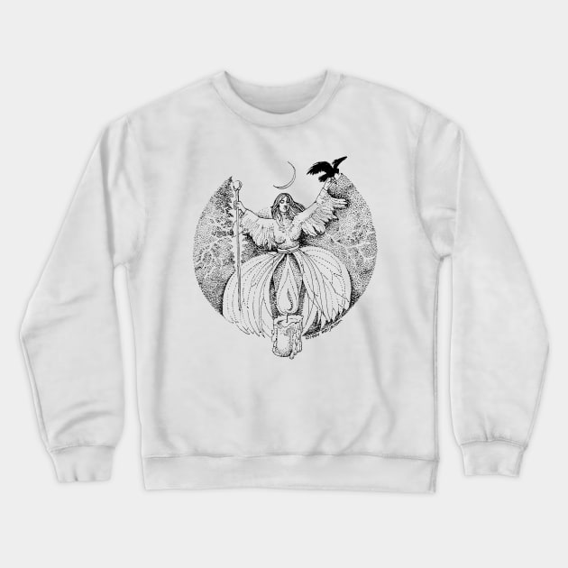 feminine spirit with candle and raven Crewneck Sweatshirt by UndiscoveredWonders